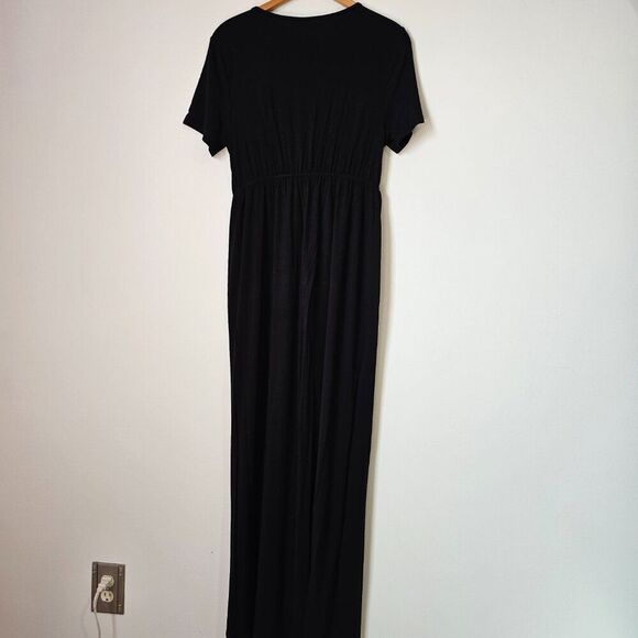 EUC SHEIN SXY BLACK DEEP V NECK TULIP STYLE MAXI DRESS SIZE L - Picture 3 of 15